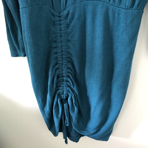 Free People Teal Turtleneck Long Sleeve Rouched Dress Size S - Picture 7 of 11